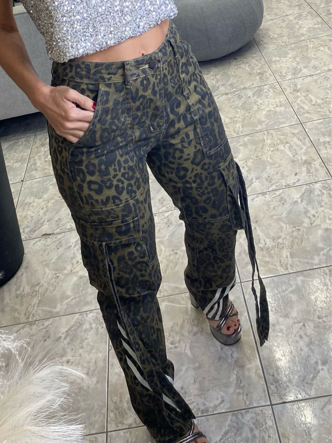 Olive Cargo Leopard Pant