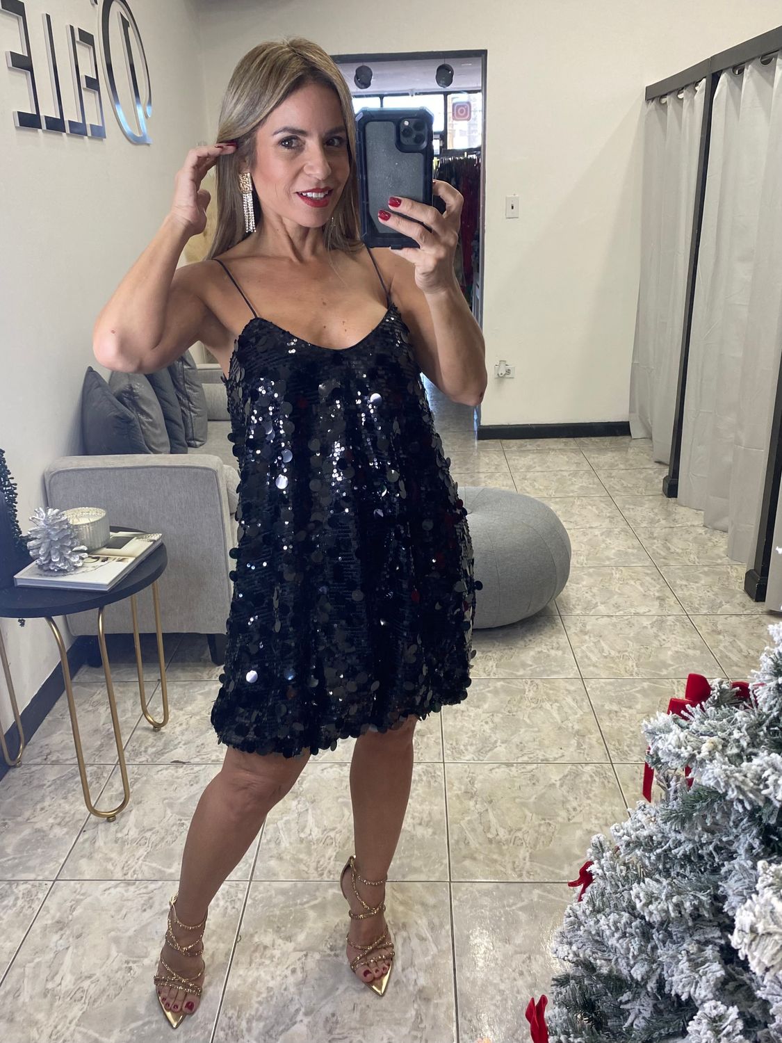 Black Sequins Mini Dress