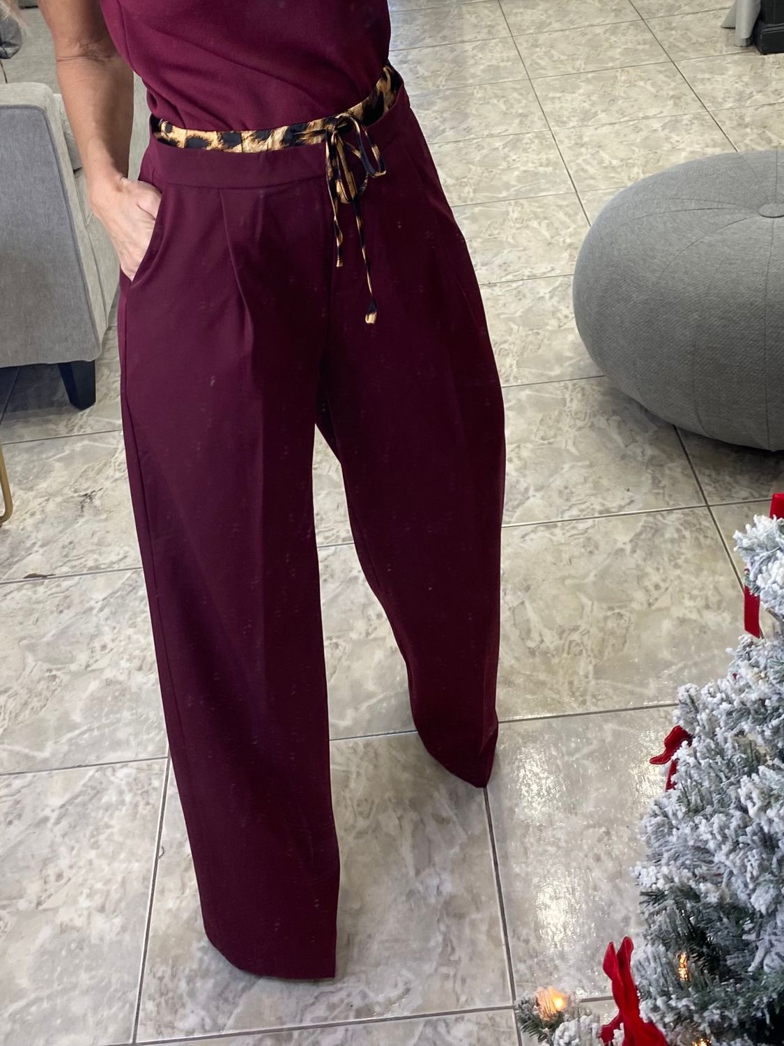 Burgundy Leopard Detail Pants
