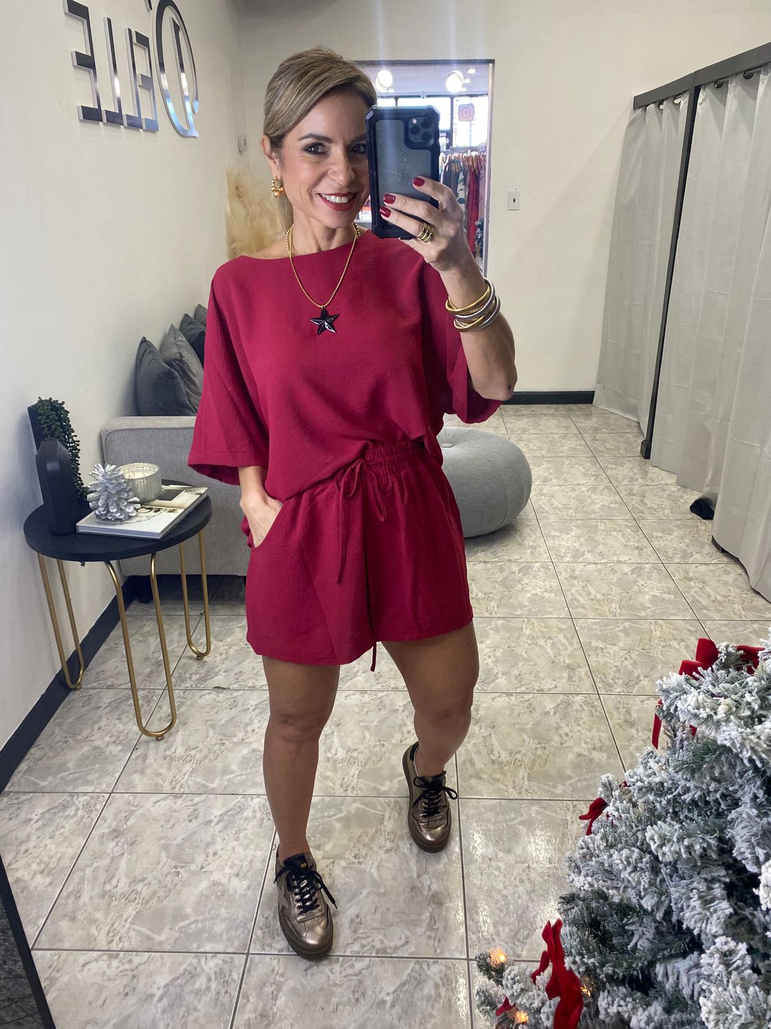 Burgundy Top And Short Set