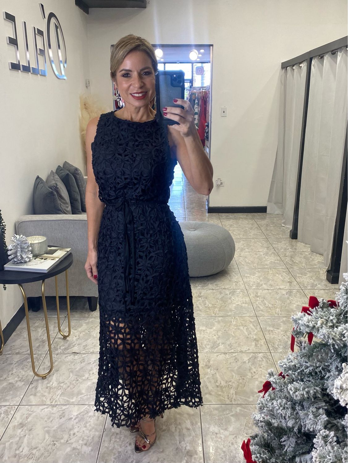 Black Classic Lace Detail  Midi Dress