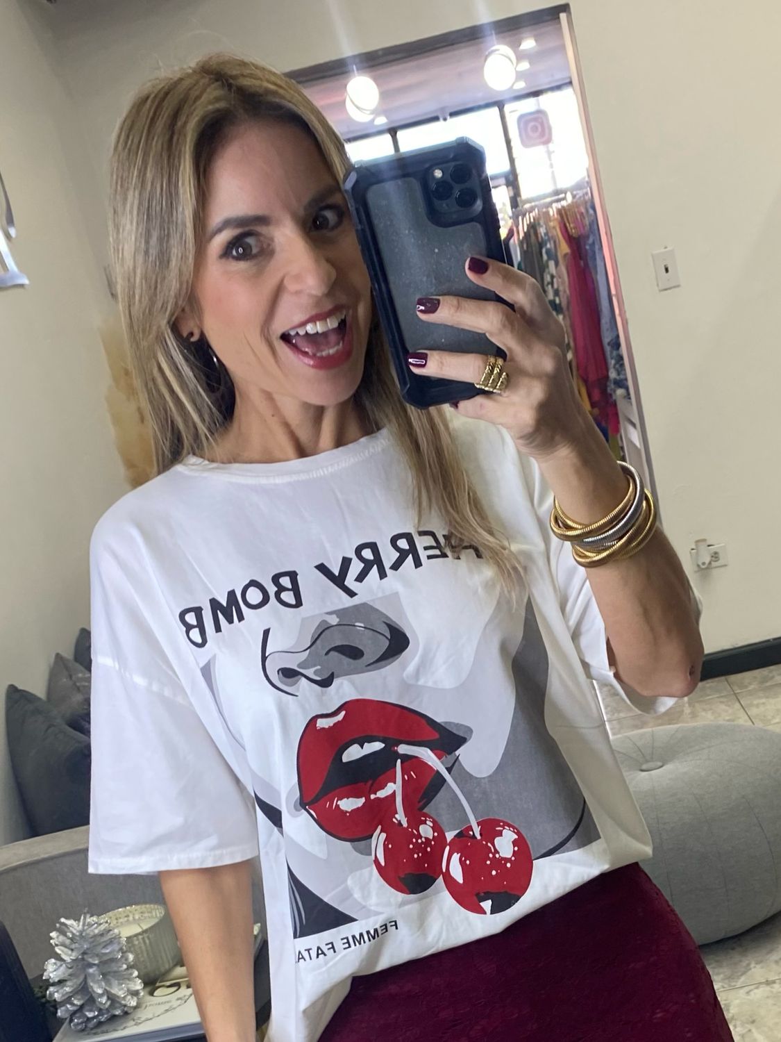 Cherry Lips White T Shirt