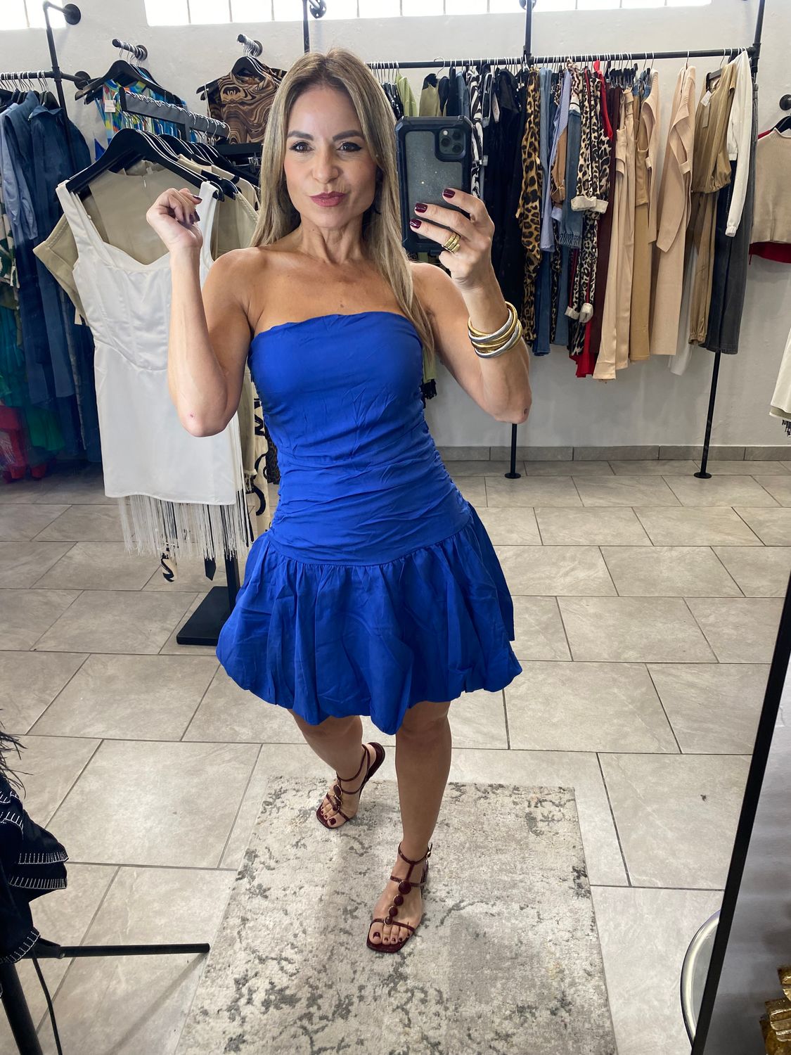 Persian Blue Bubble Hem Tube Mini Dress