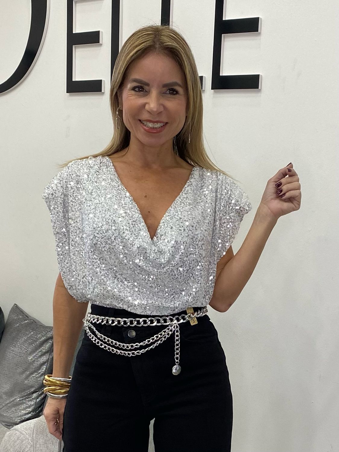 Silver Sequins Bodysuit