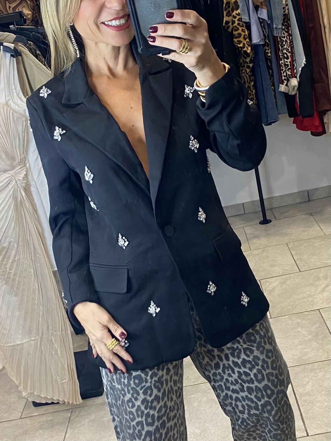 Black Rhinestone Details Blazer