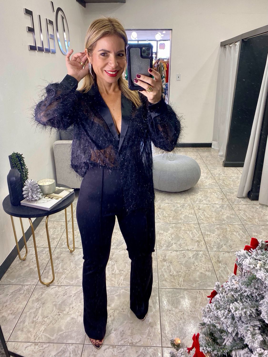 Black Long Sleeve Fring Blouse
