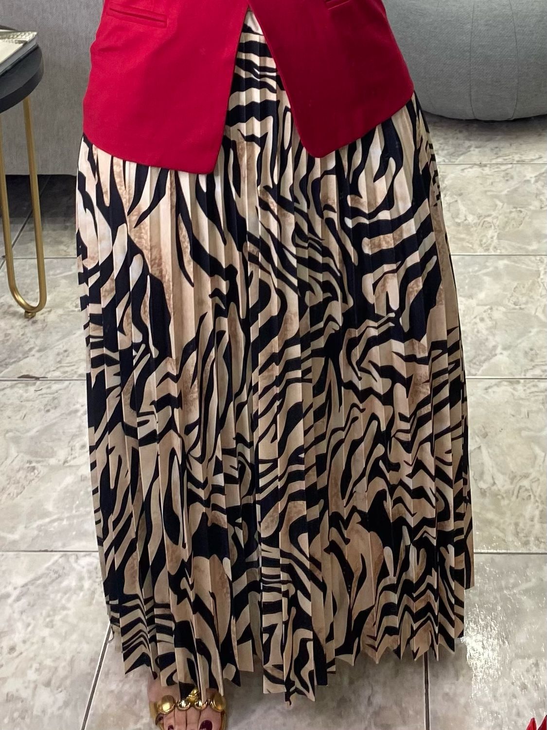 Cream Zebra Beige Midi Skirt