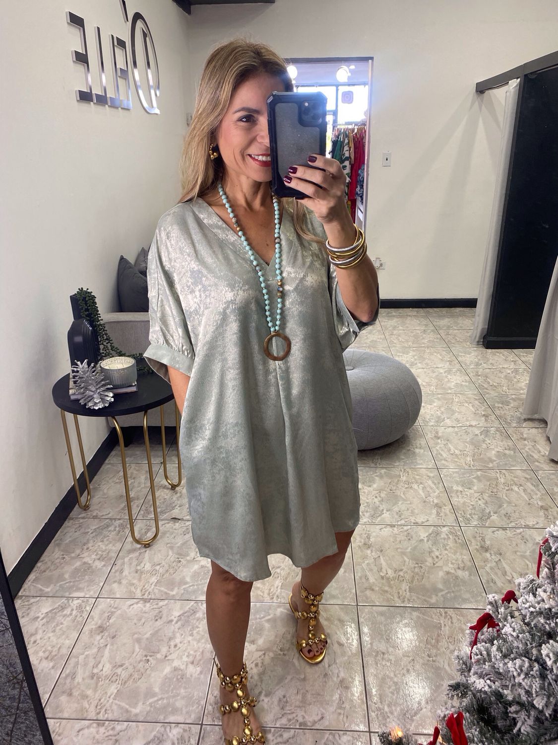 Mint Metallic Short Wide Dress