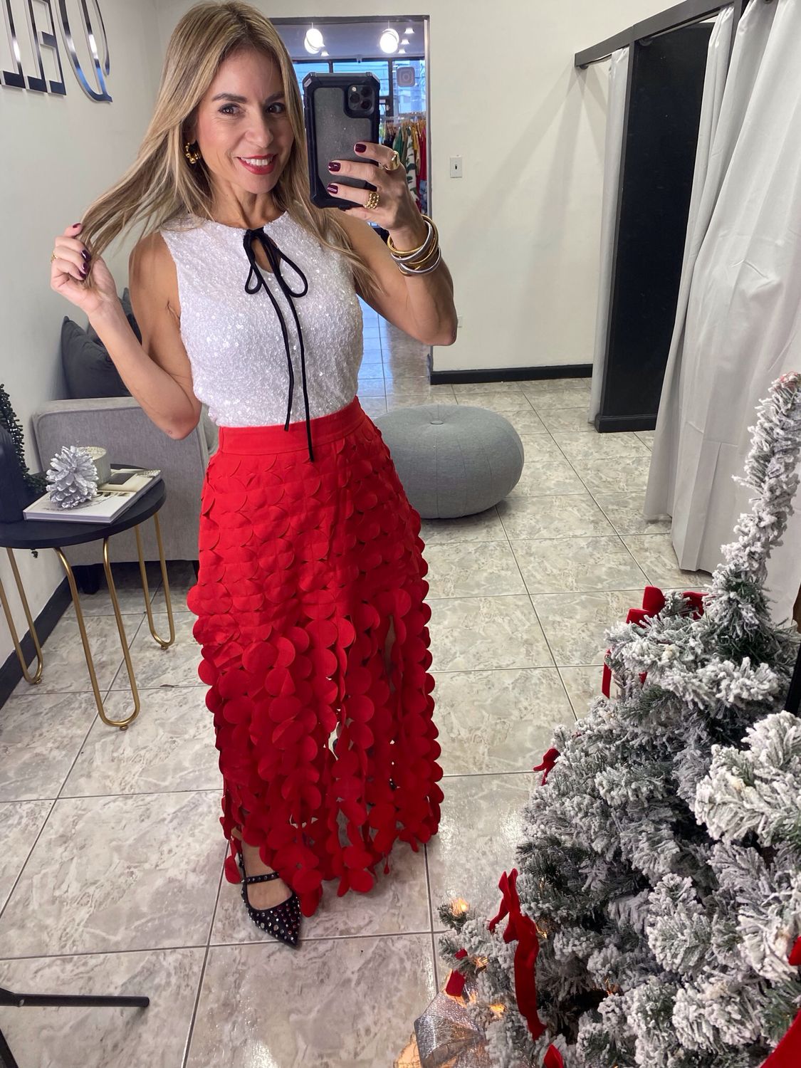 Apple Red Or Black Circle Midi Skirt