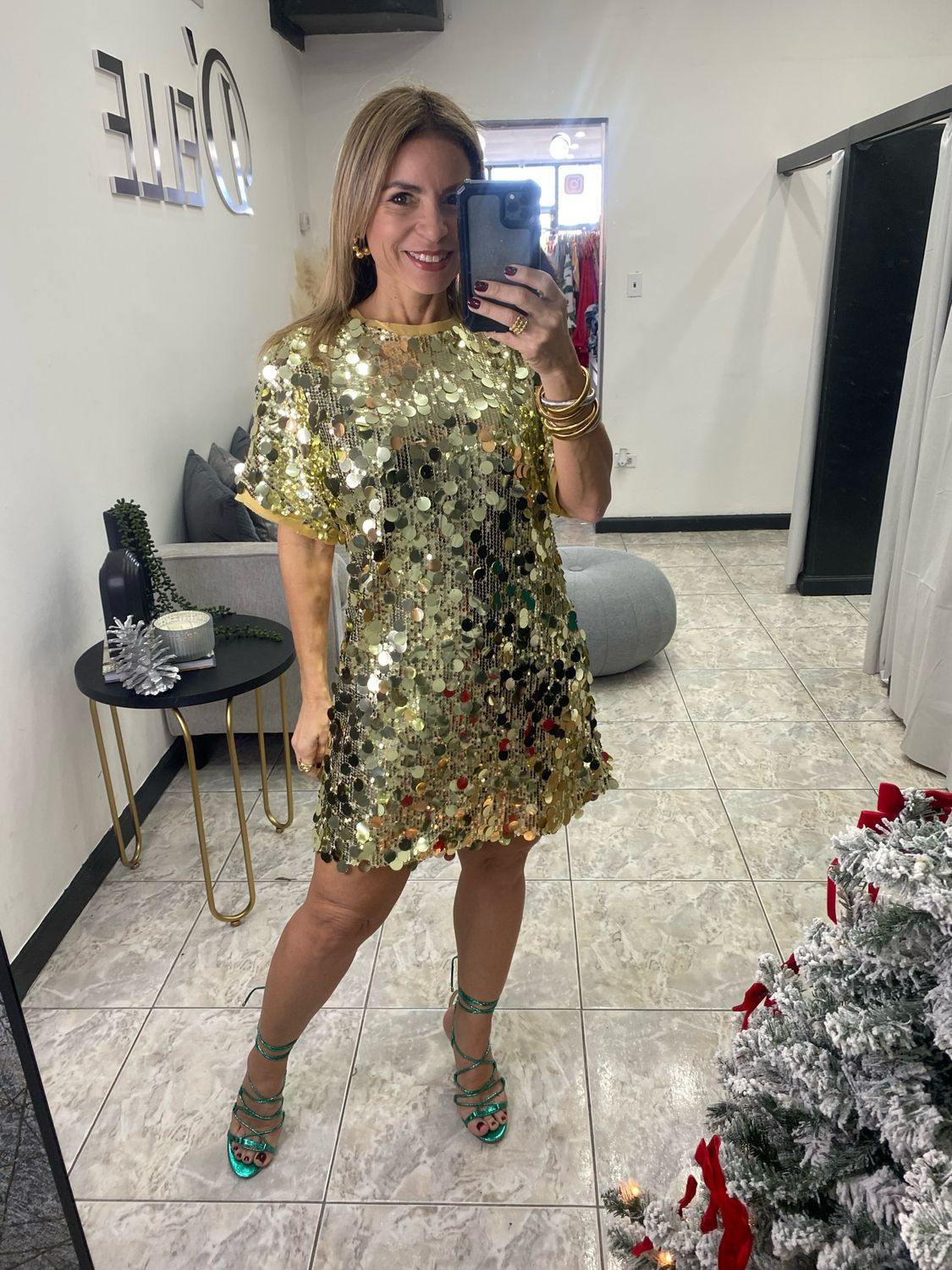 Gold Sequins Short Sleeve Mini Dress