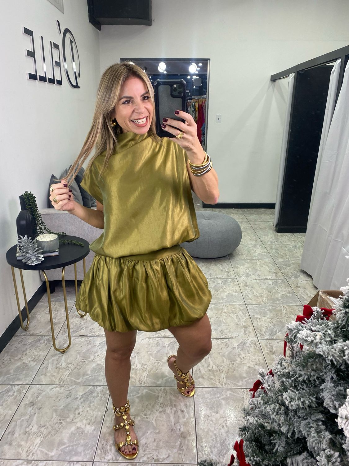 Khaki Olive Green Skirt Set