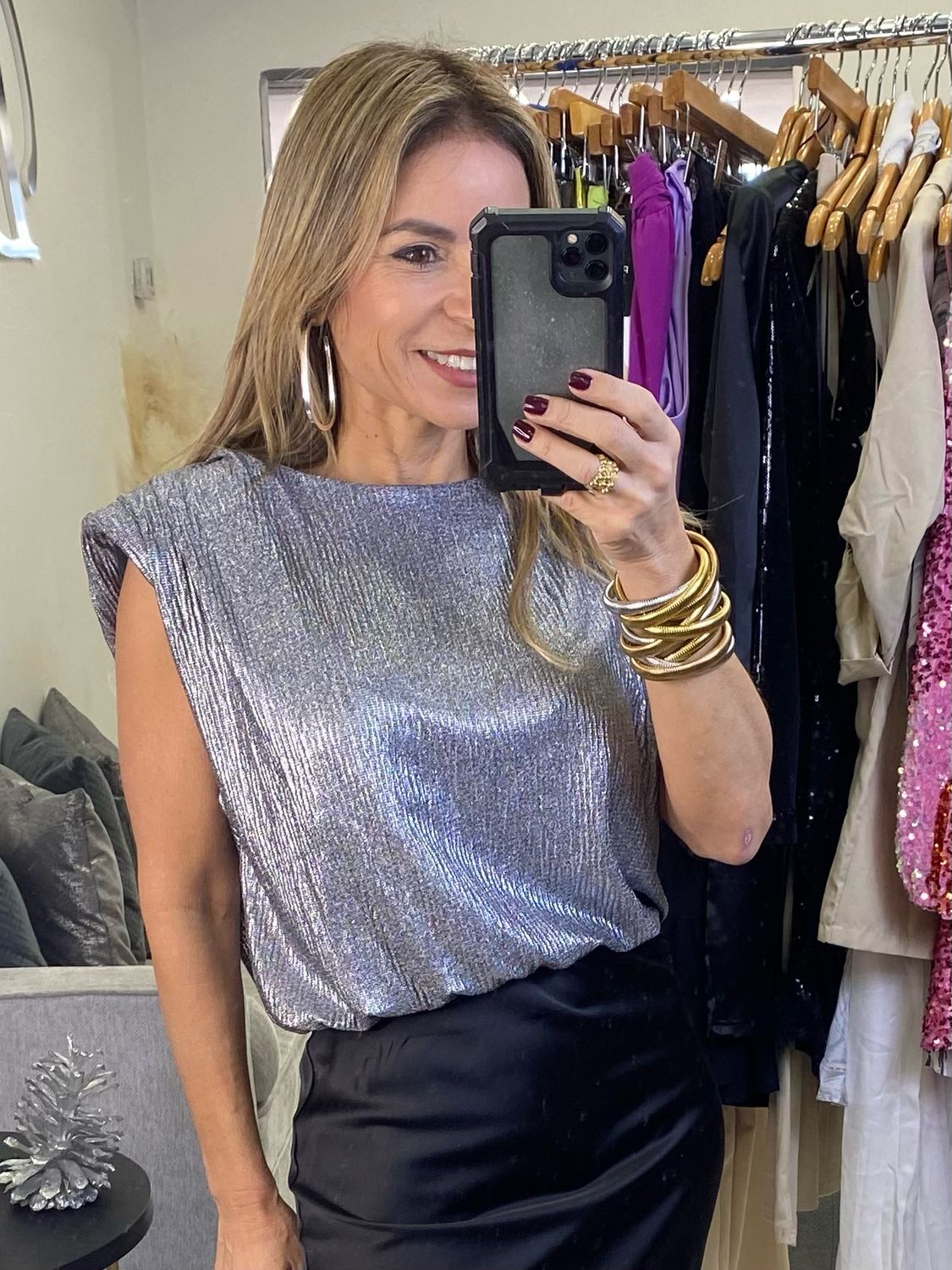 Silver Or Black Sleeveless Crop Top