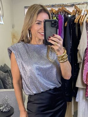 Silver Or Black Sleeveless Crop Top