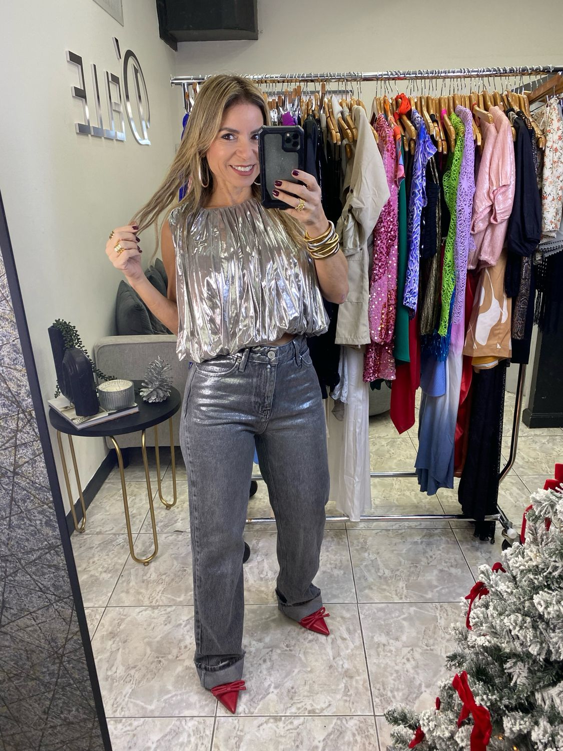 Metallic Silver Crop Top