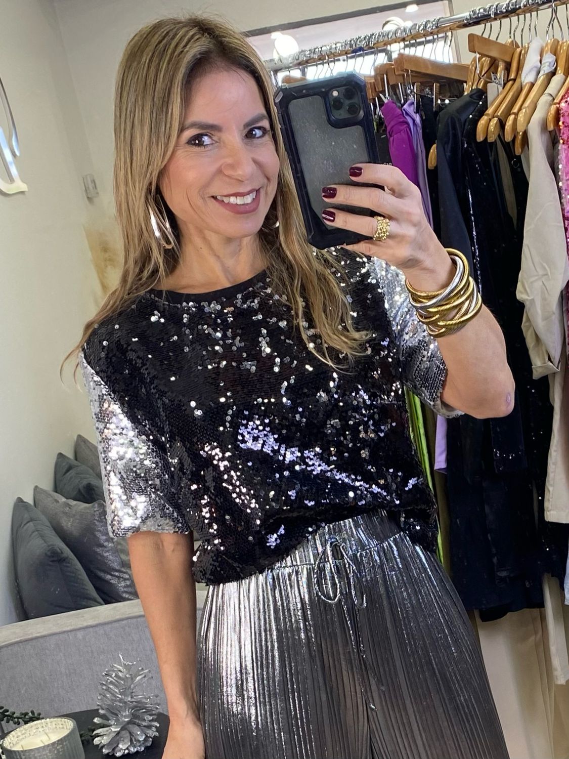 Black/Silver Sequin Color Top