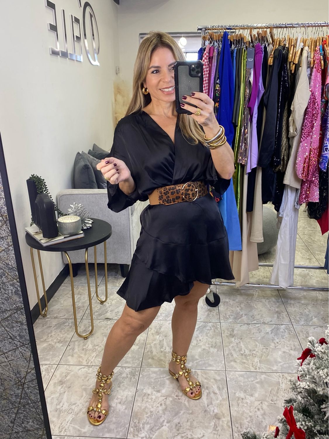 Black or Royal Blue Flared Satin Mini Dress