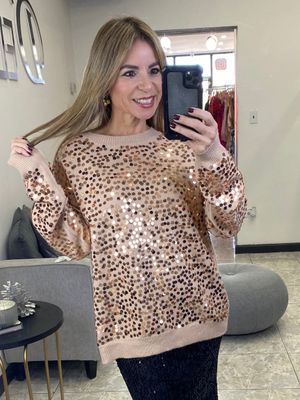 Gold Long Sleeves Sequins Sweater Top 