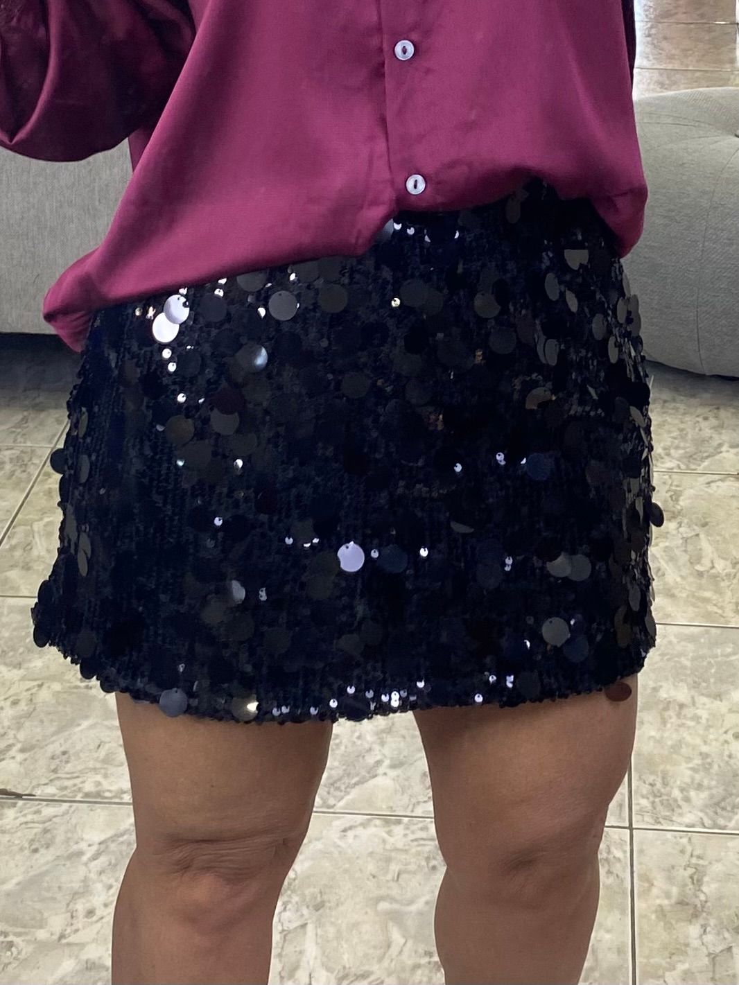 Black Sequins Mini Skirt