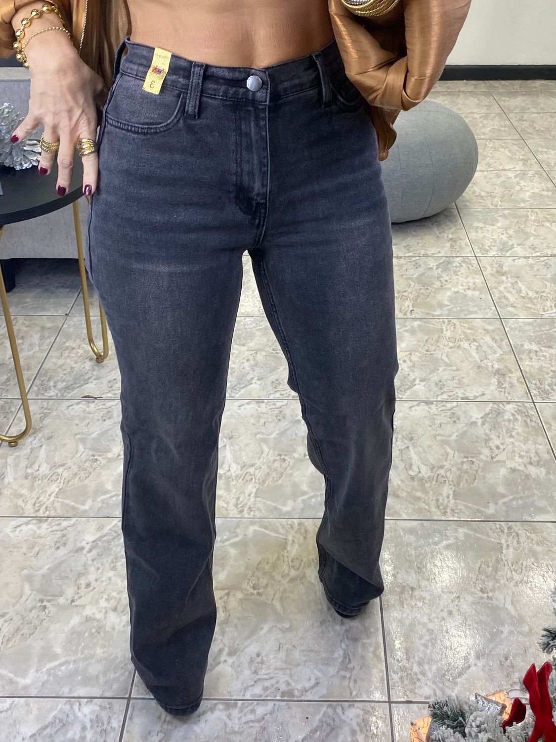 Black Denim Wide Leg Pants