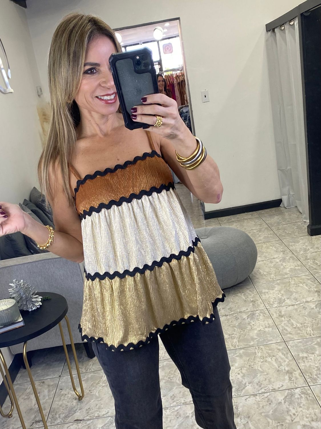Gold Color Blocked Top
