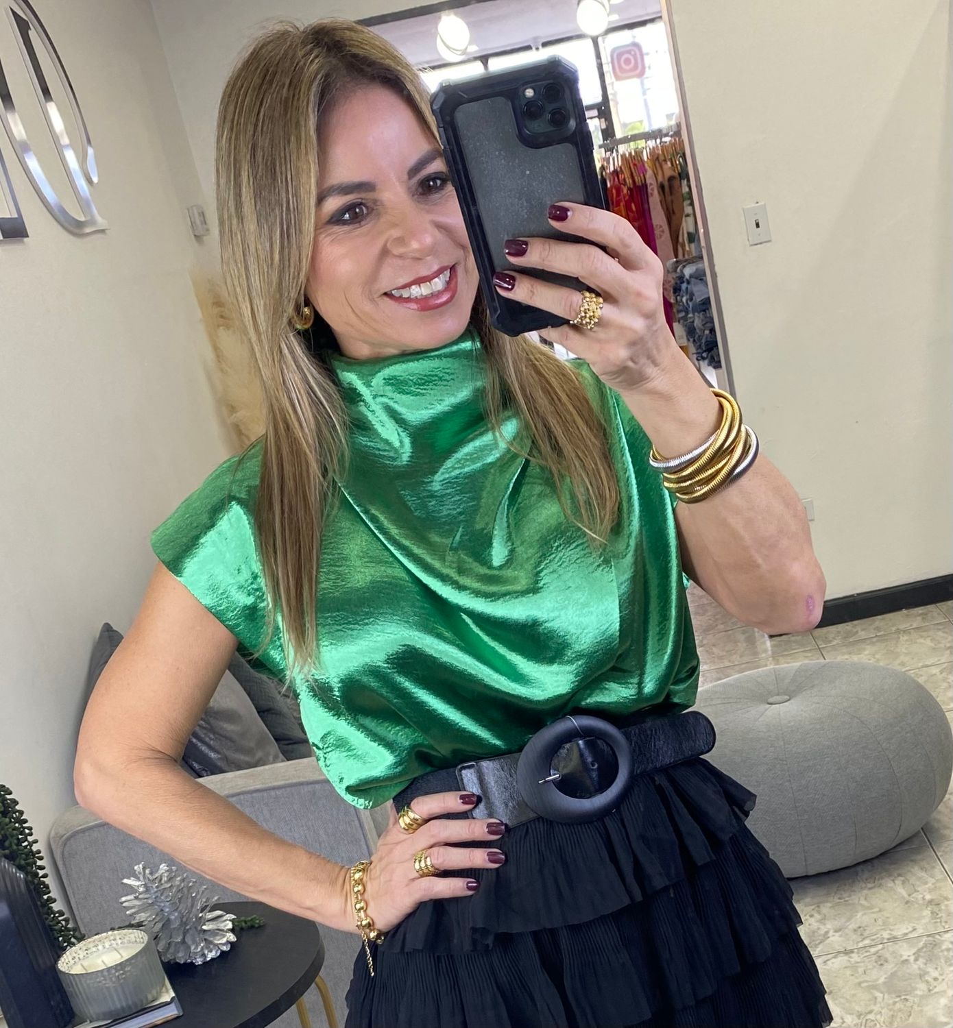 Kelly Green Satin Top