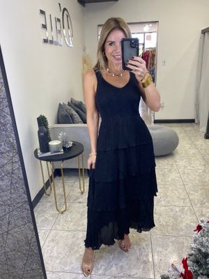 Black Pleated Midi Dress