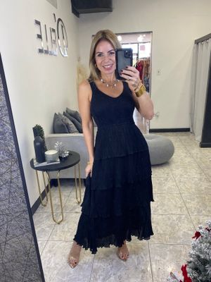 Black Pleated Midi Dress