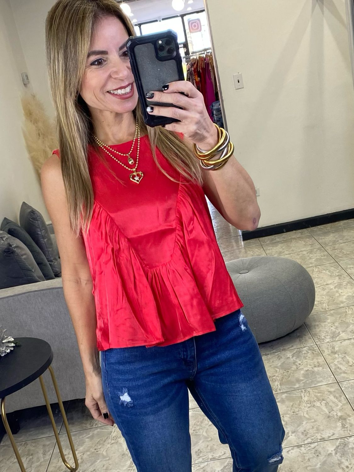Red Or White Ruffle Detail Top