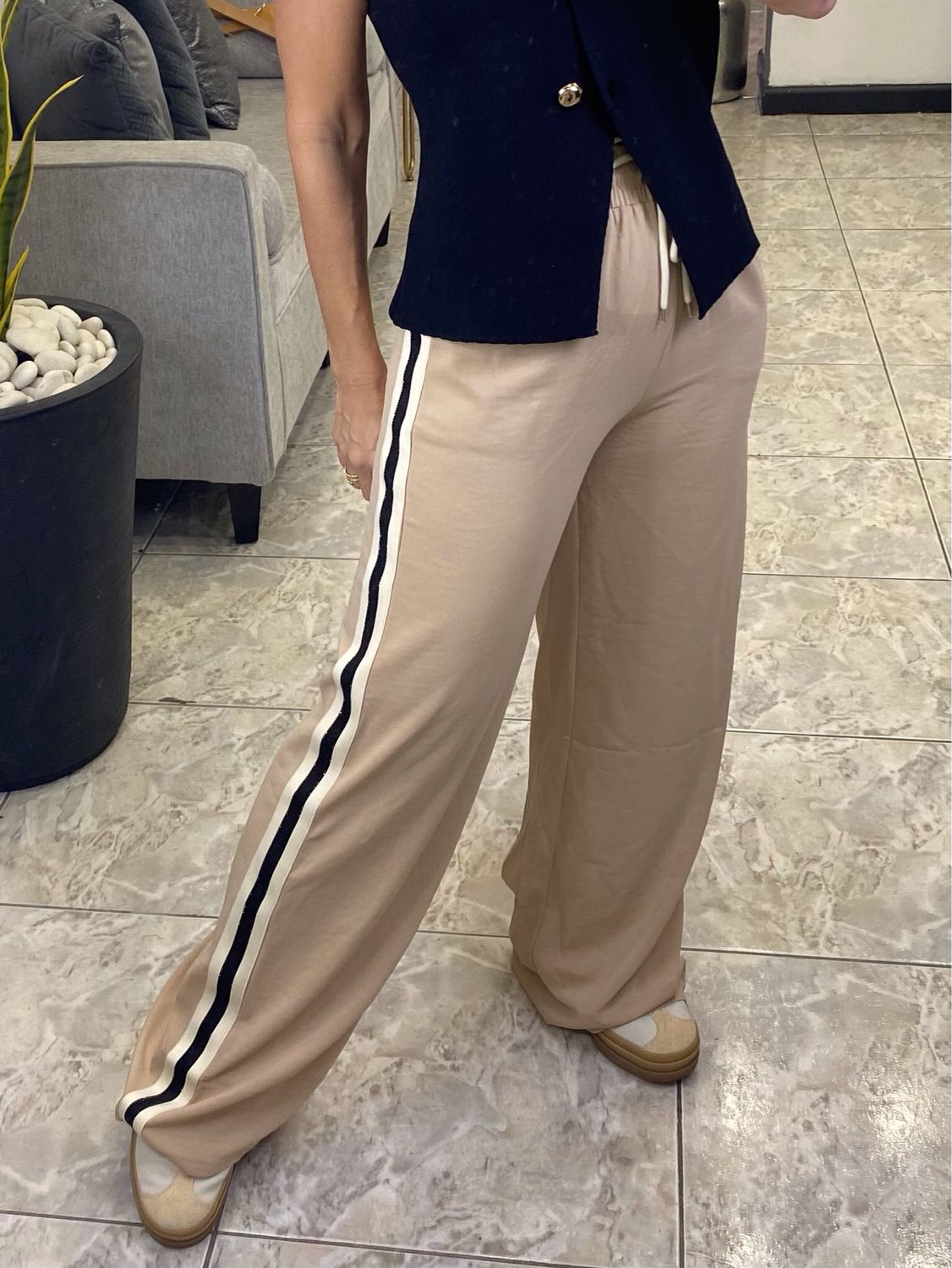 Taupe Or Black Stripped Flare Pant