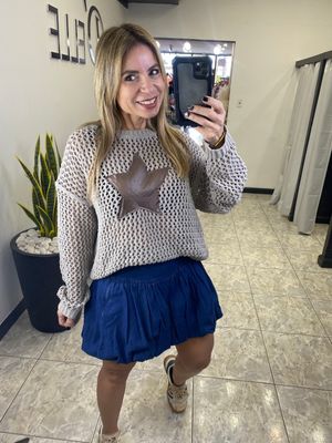 Taupe Crochet Detail Star Sweater