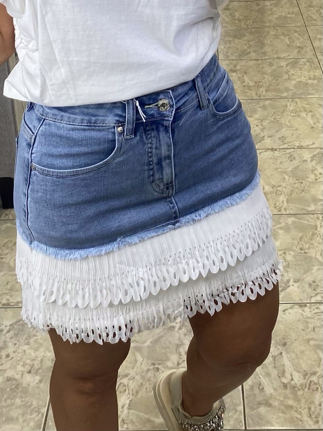 Denim White Detail Skirt