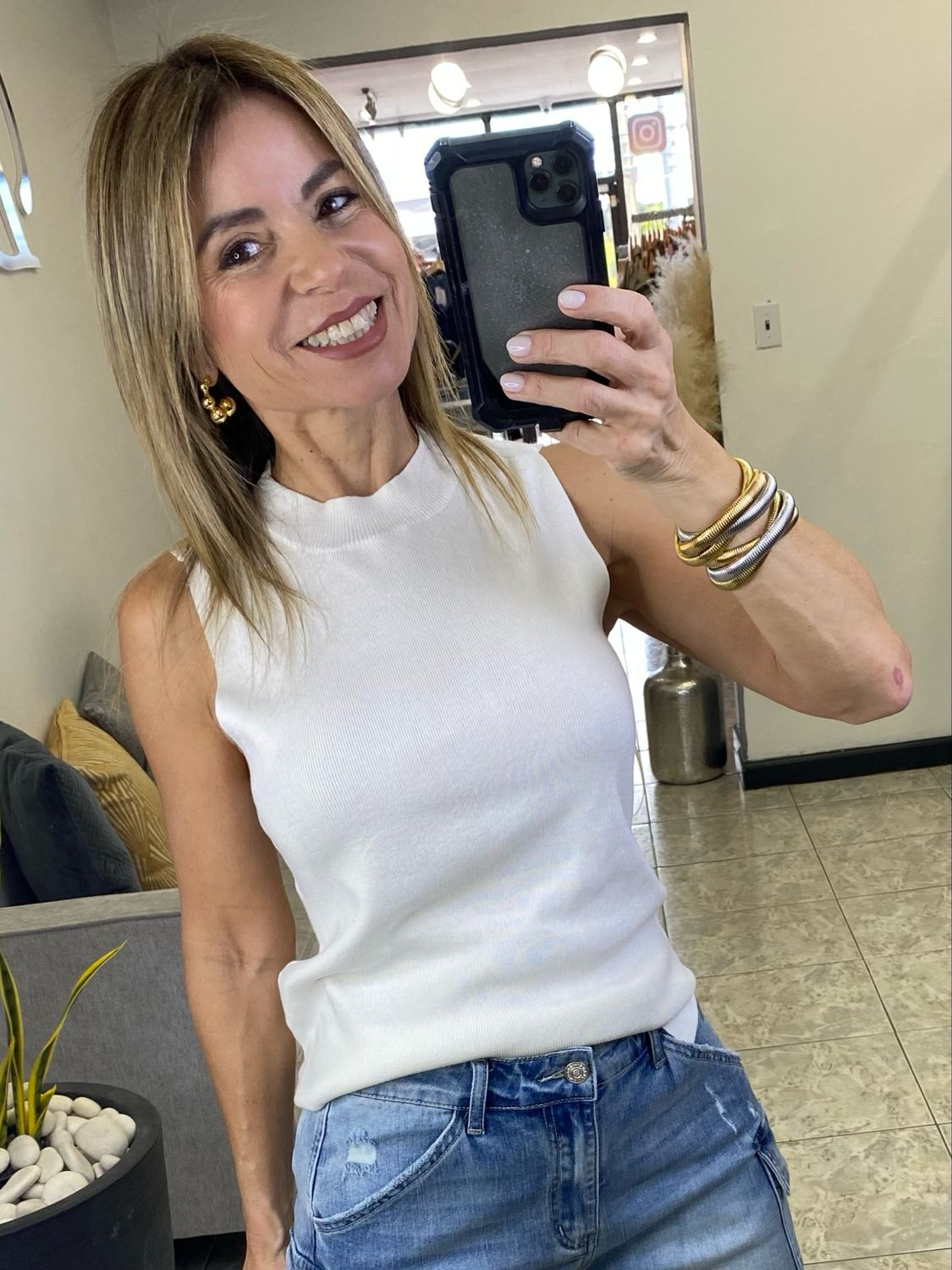 White Mock Neck Tank Top