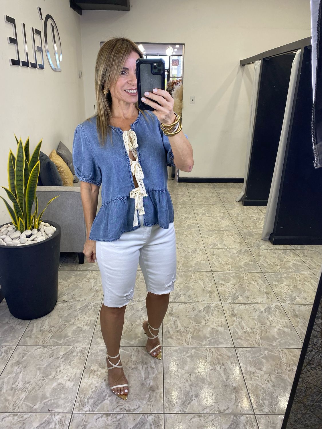 Denim Ribbon Tie Top