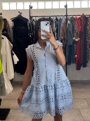 Light Blue Lace Detail Mini Dress