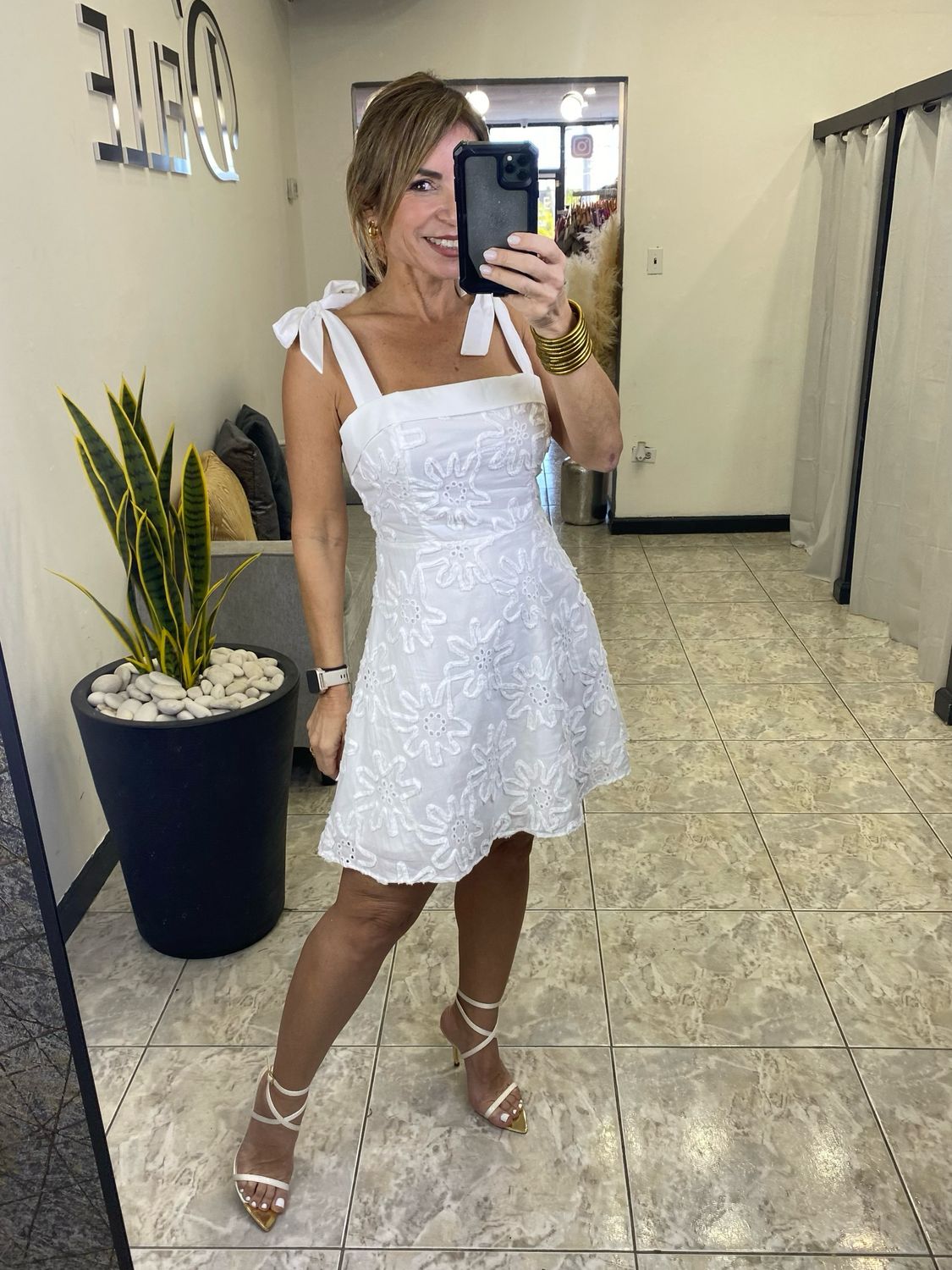 Off White Bow/Ribbon Strap Dress