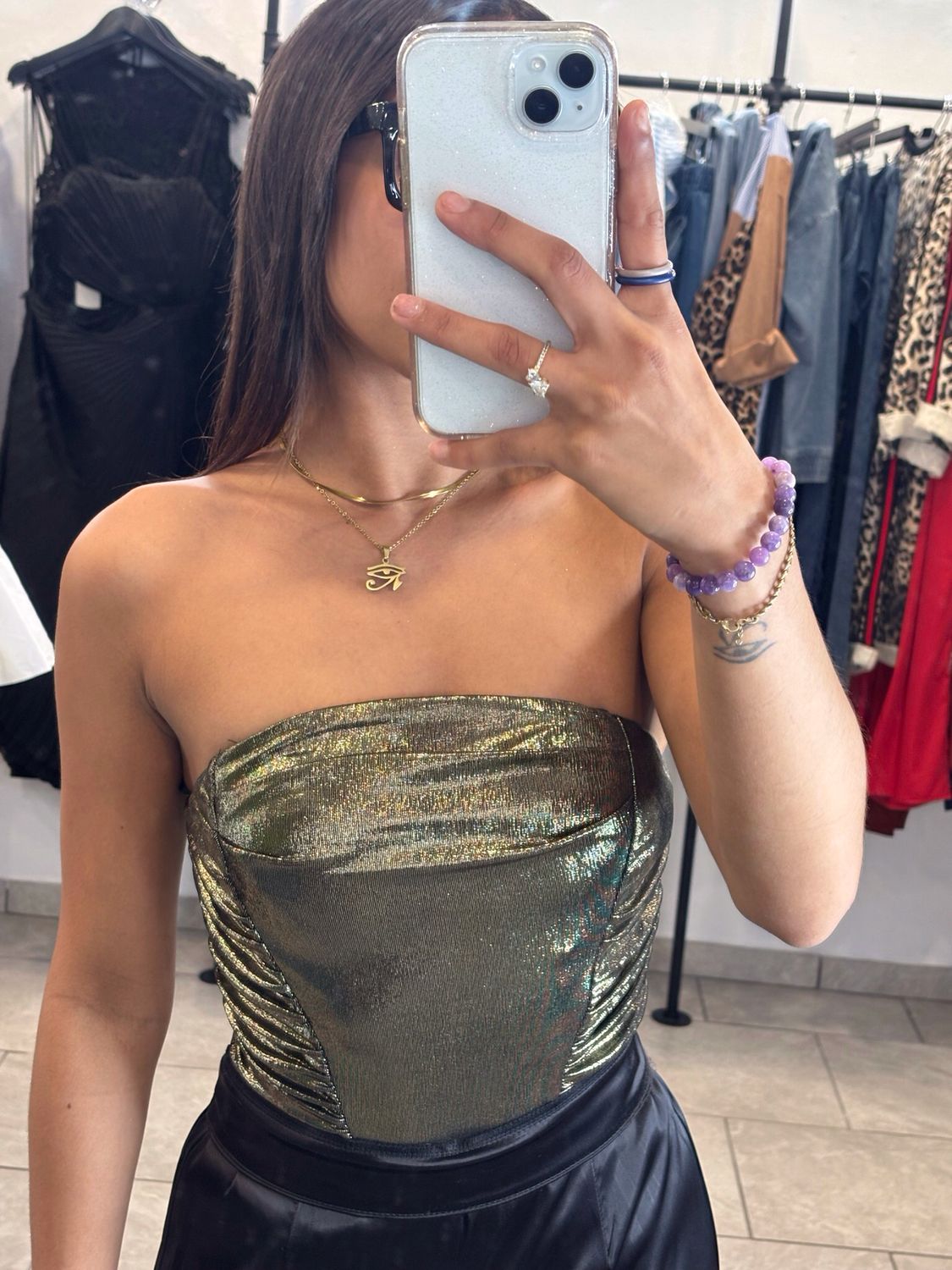 Metallic Strapless Bodysuit