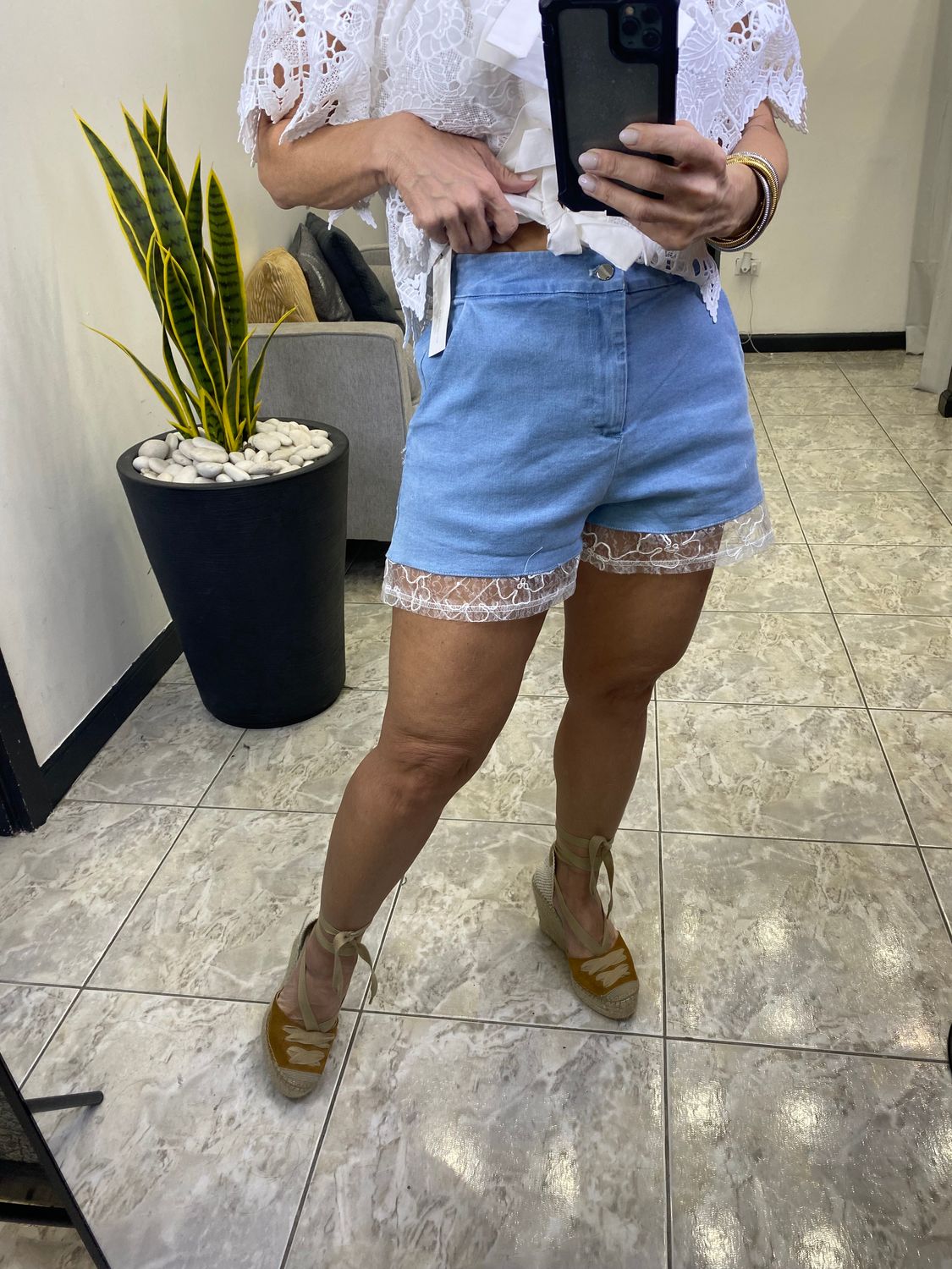 Blue White Detail Short