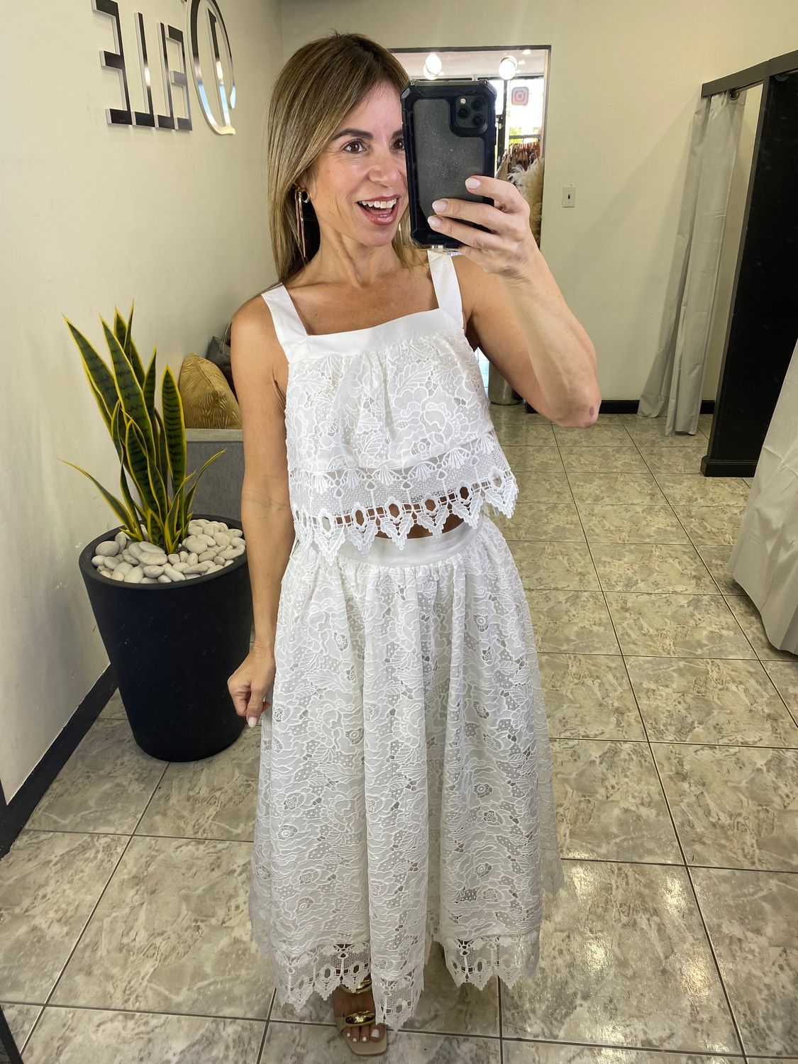 Off White Lace Skirt Set