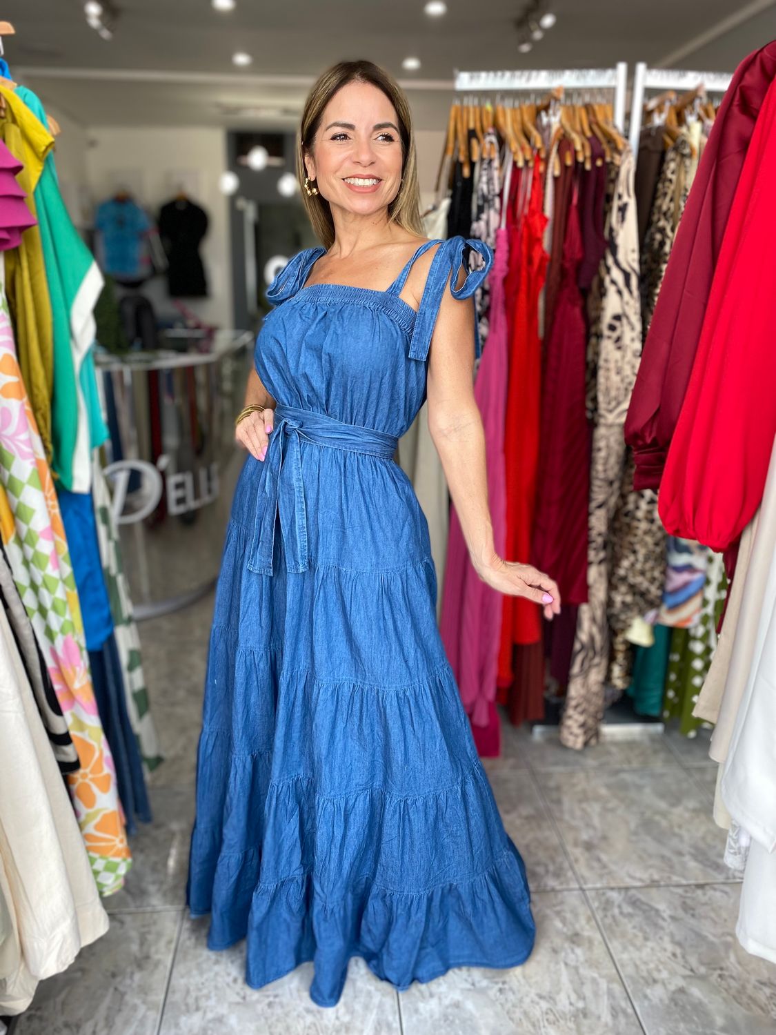 Medium Indigo Denim Maxi Dress