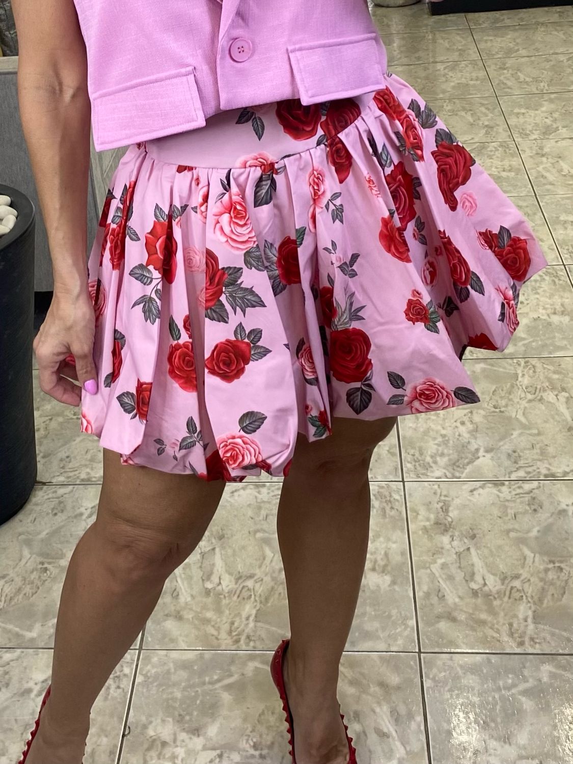 Pink/Red Flower Ballon Skirt