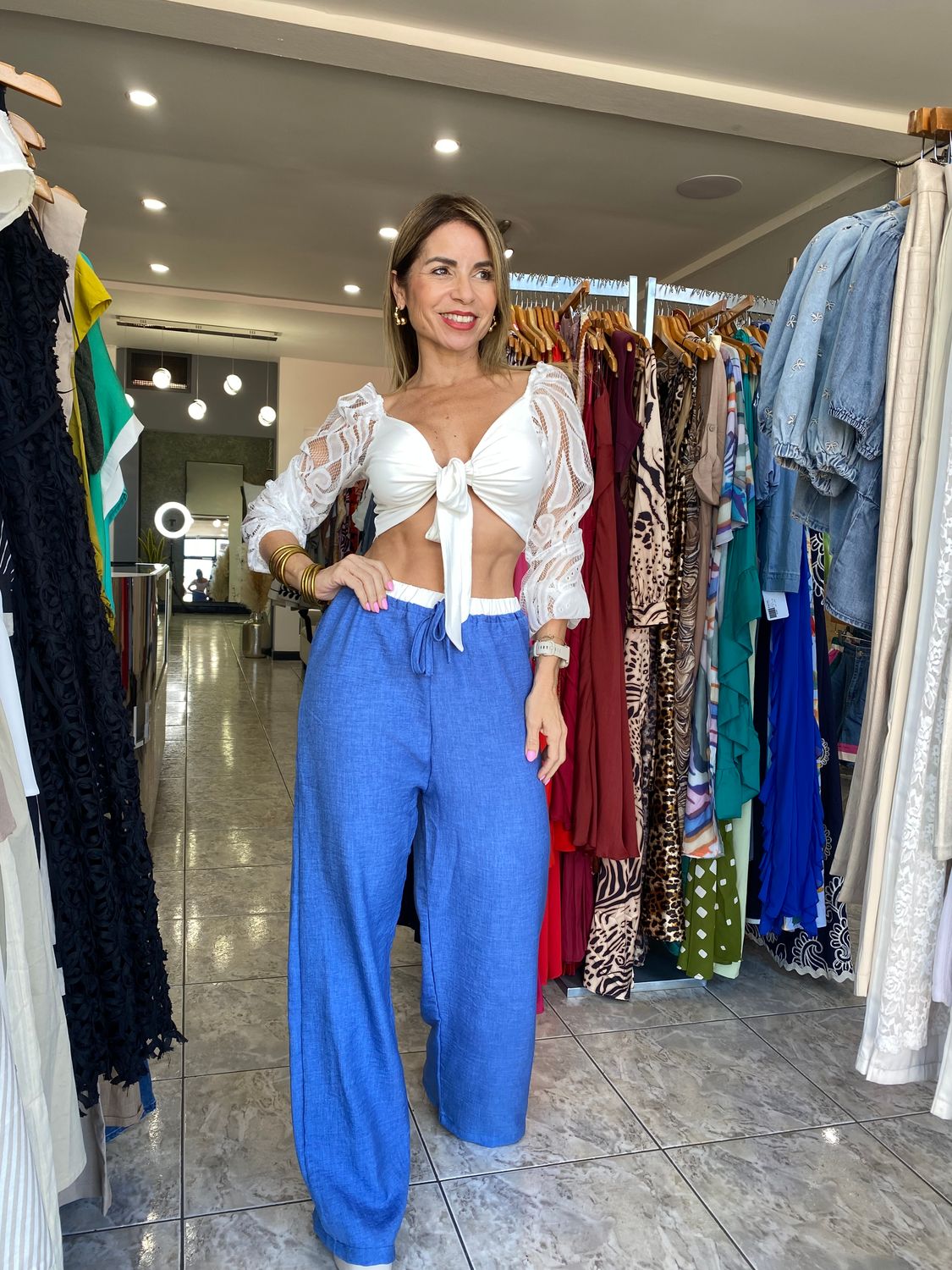 White Lace &amp; Indigo Blue Palazzo Set
