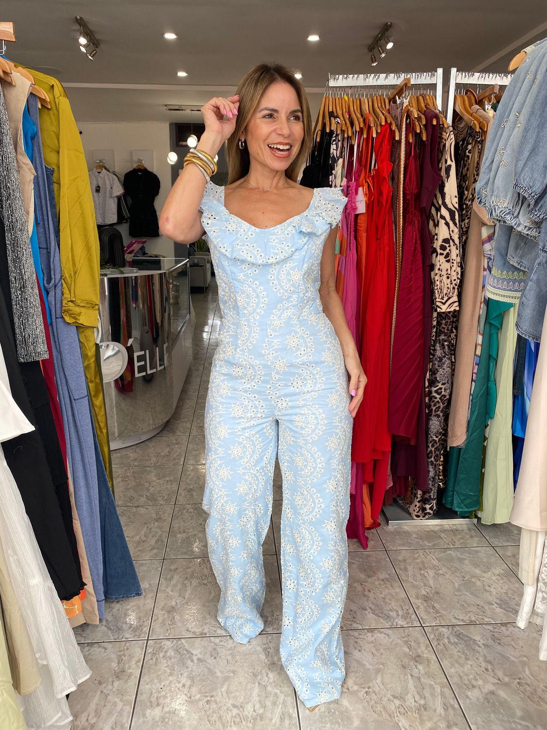 Light Blue Or White Embrodery Jumpsuit