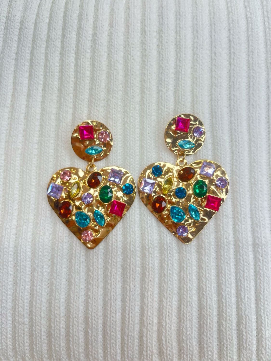 Golden Heart With Colored Diamonds