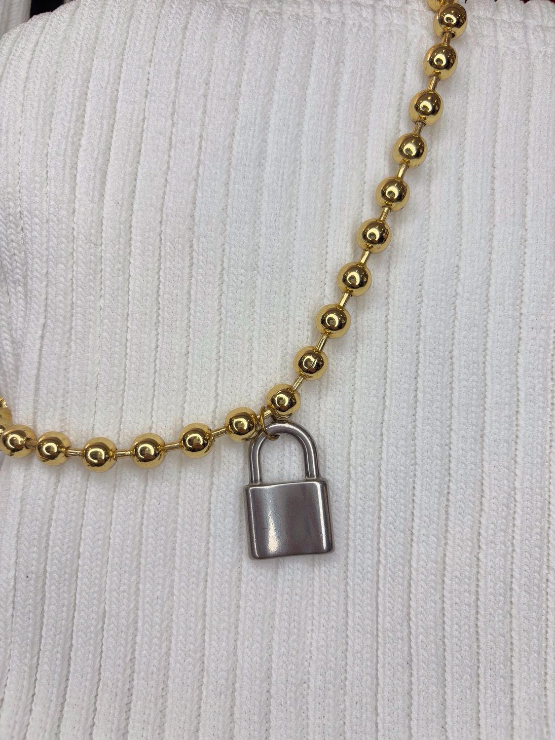 Gold Necklace with Silver Padlock