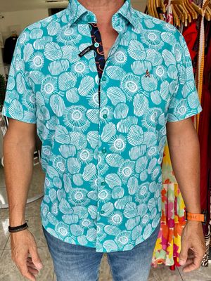 Turquoise Blue Shell Slim Men Top