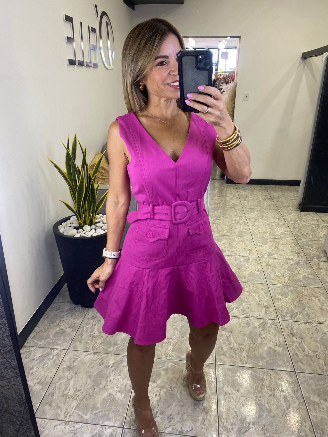 Magenta Denim Short Dress