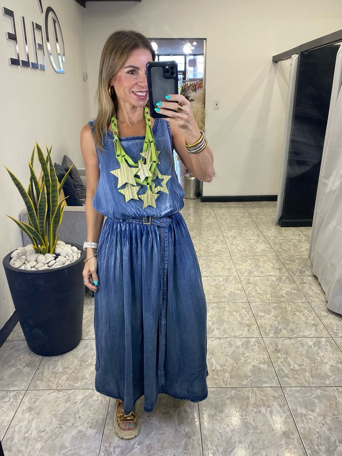 Blue Contrast Midi Dress