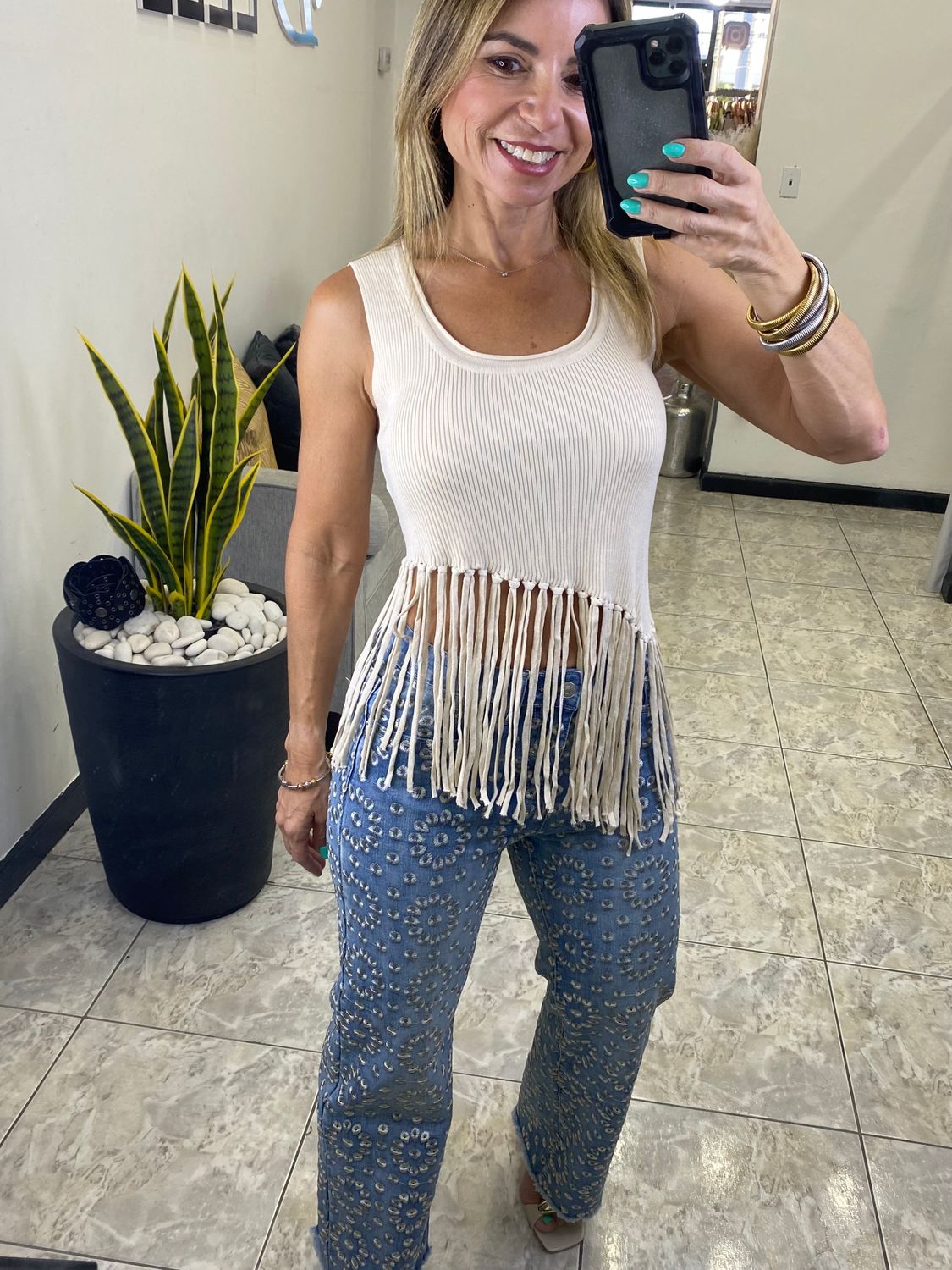 Beige Macrame Top