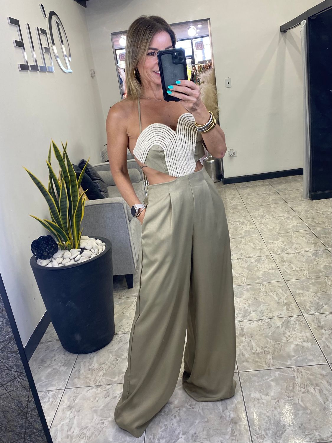 Sage Green Heart Shape Macrame Jumpsuit