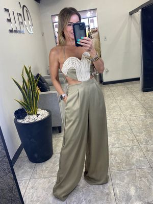 Sage Green Heart Shape Macrame Jumpsuit